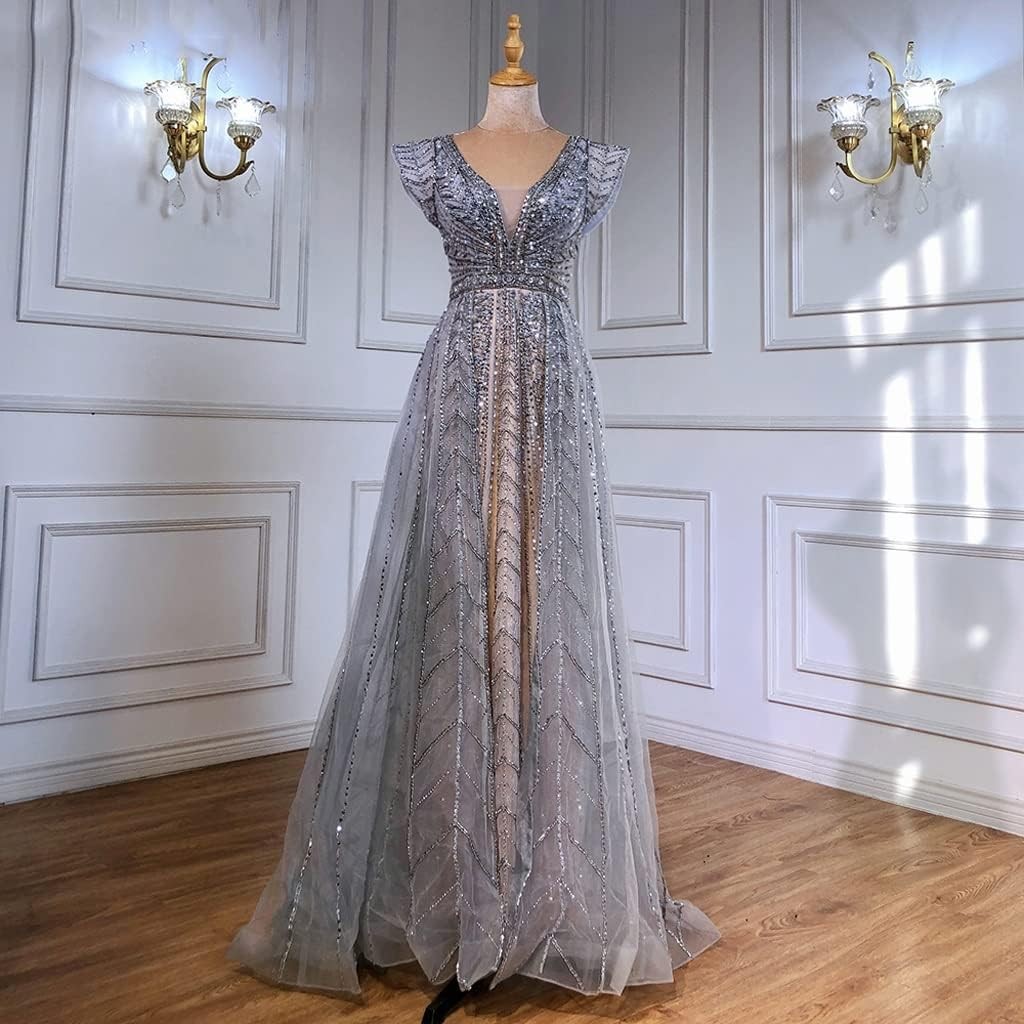 Women's Beaded Evening Dress Dinner Formal Slim-fit Oblique Shoulder Maxi Dress Skirt