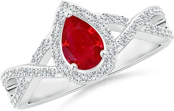 Angara Natural Ruby Halo Ring for Women, Girls in 14K Solid Platinum | July Birthstone Jewelry Gift for Her | Birthday | Wedding | Anniversary | Enagagement