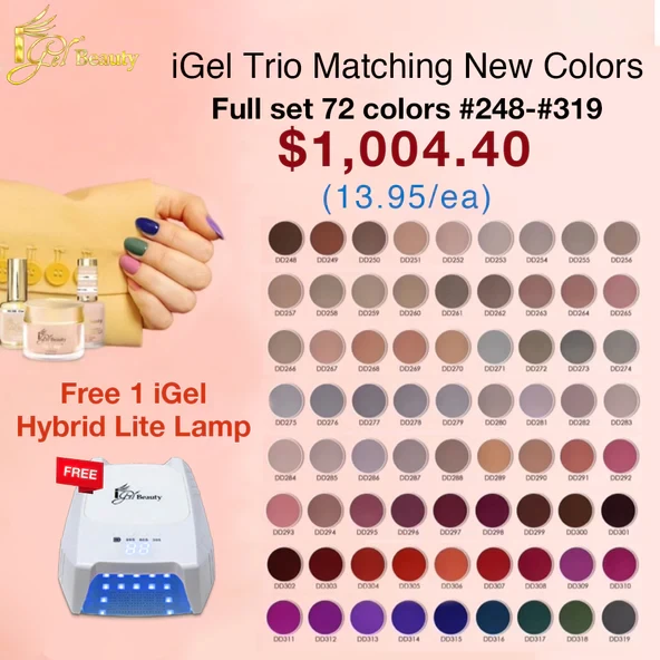 iGel Trio Matching New Colors - Full set 72 colors #248-#319 w/ 1 iGel Hybrid Lite Lamp Free