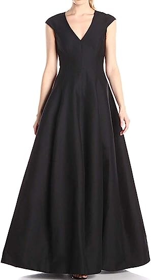 HALSTON HERITAGE Women's Cap-Sleeve V-Neck Silk Faille Gown