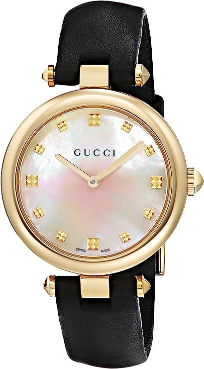 Gucci Swiss Quartz Gold-Tone and Leather Dress Black Women's Watch(Model: YA141404)