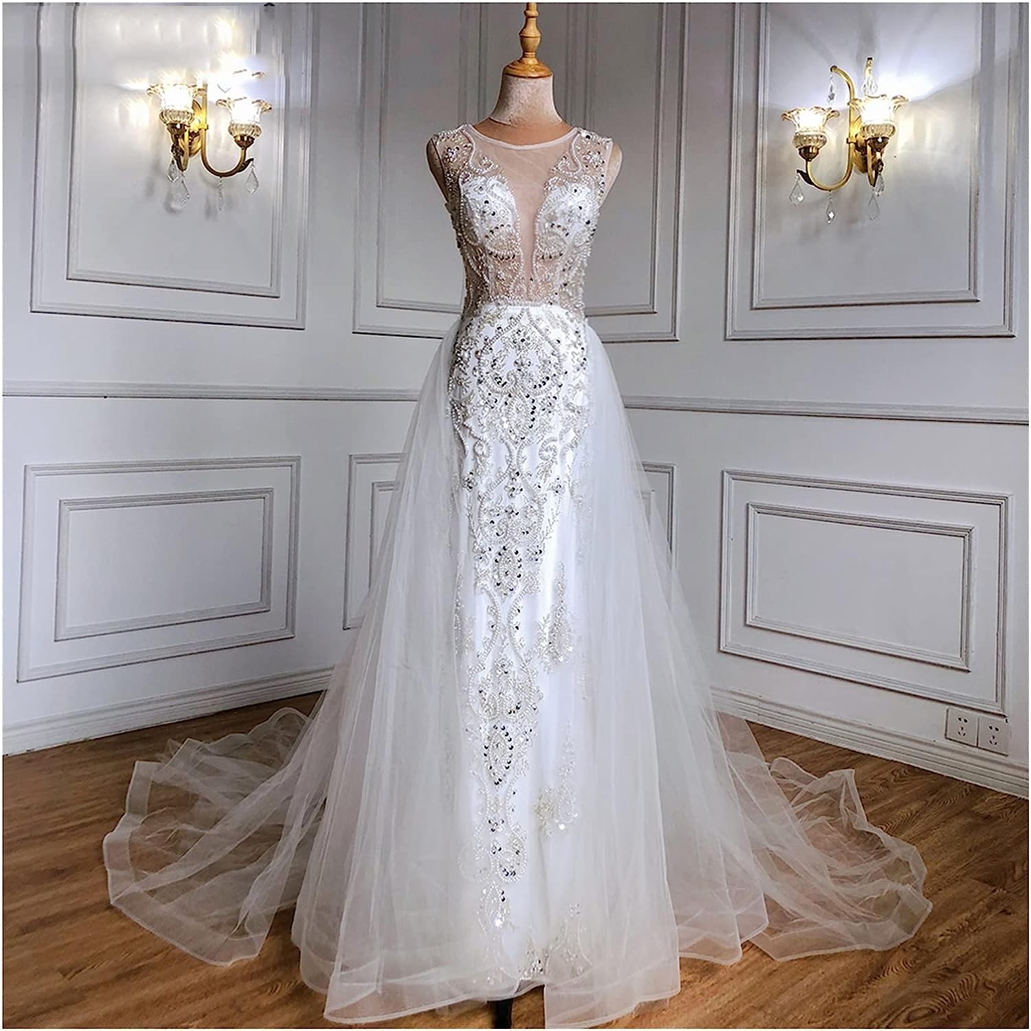 Evening Dresses Gowns Beaded Elegant with Train Formal Dress