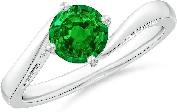 Angara Natural Emerald Solitaire Ring for Women, Girls in 14K Solid Platinum | May Birthstone Jewelry Gift for Her |Birthday|Wedding|Anniversary|Engagement