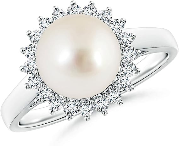 Angara Natural South Sea Cultured Pearl Halo Ring for Women, Girls in Sterling Silver/14K Solid Gold| June Birthstone Jewelry Gift for Her | Birthday| Wedding| Anniversary| Engagement