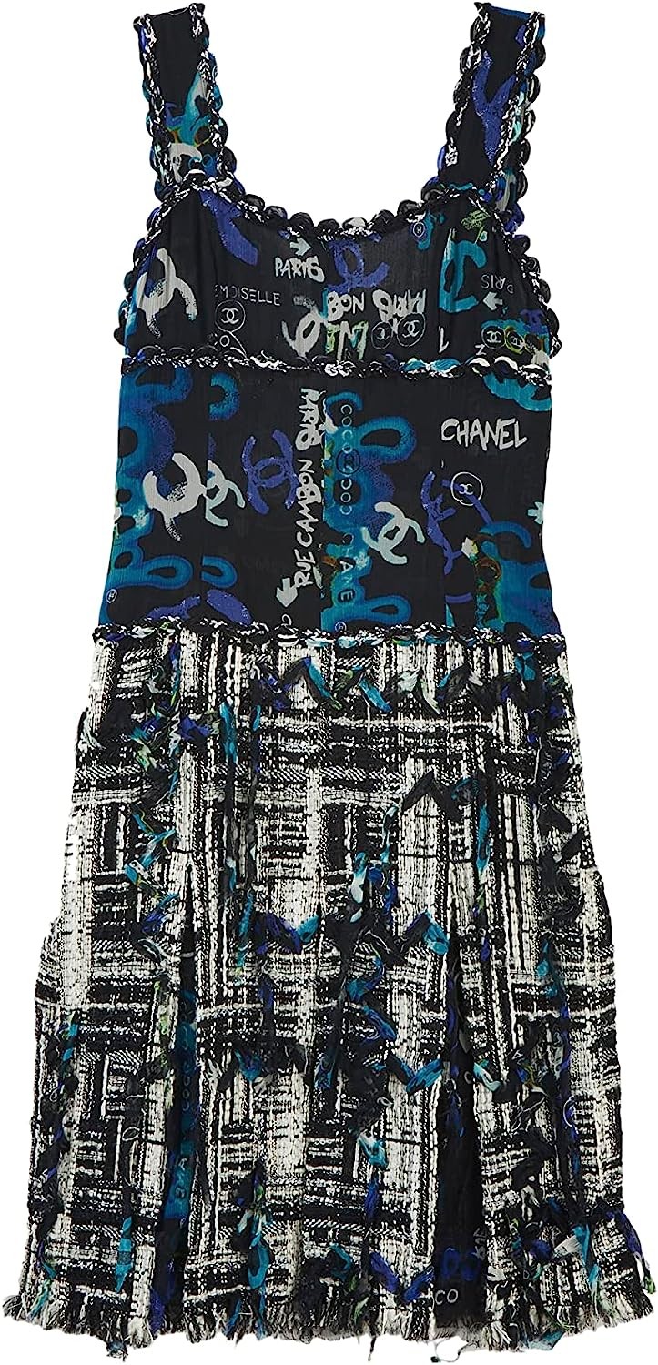 CHANEL, Pre-Loved Black & Multicolor Semi-Sheer Chiffon-Tweed Mini Dress