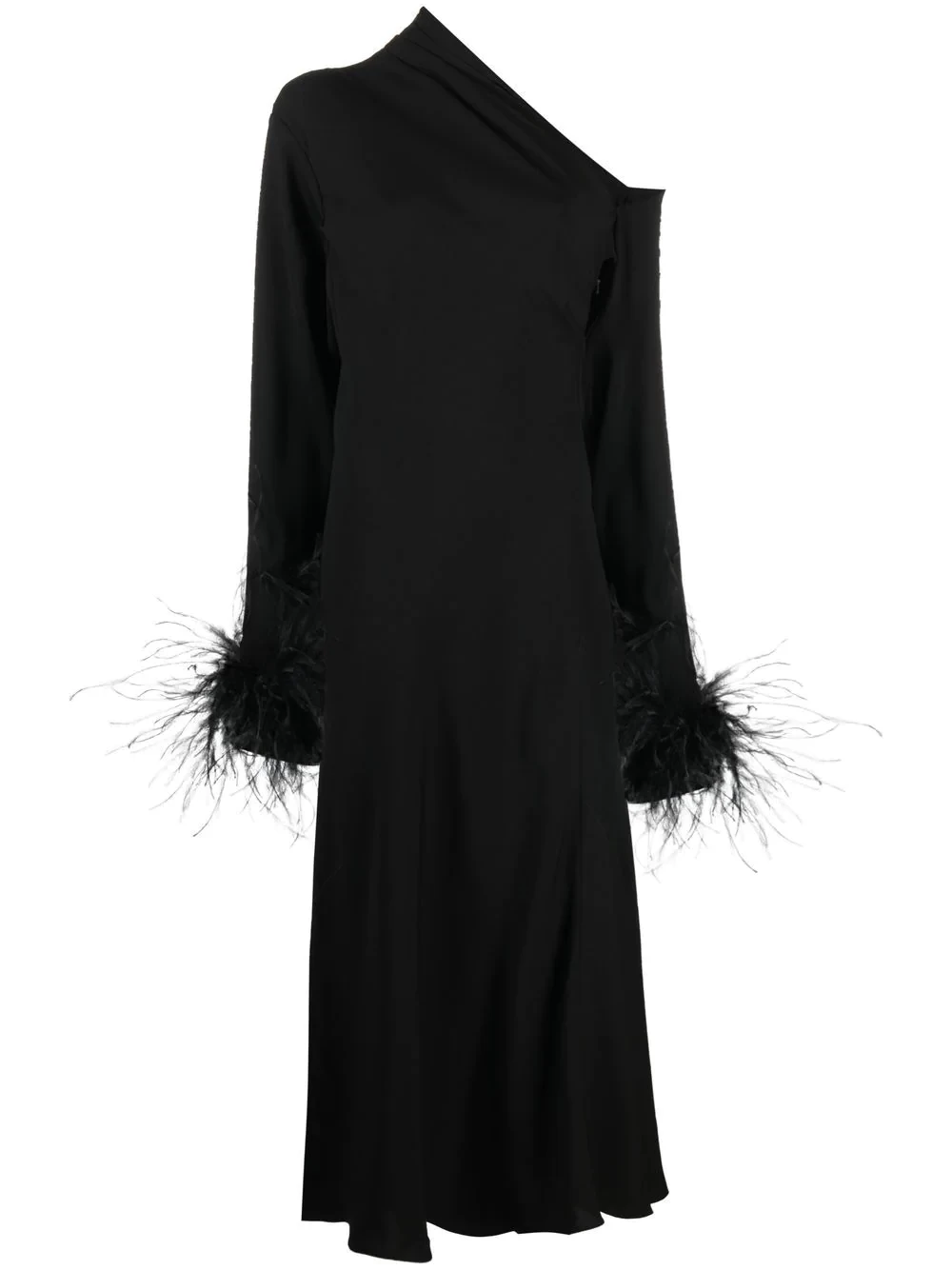feather-trim one-shoulder dress
