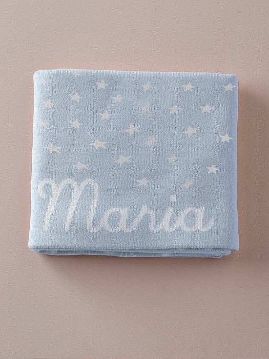 STAR-PRINT KNITTED BABY BLANKET IN LIGHT BLUE