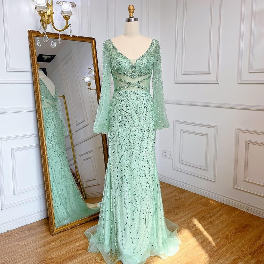 Ladies Party Dinner Formal V-Neck Slim Beaded Dress Skirt Women's Evening Dress