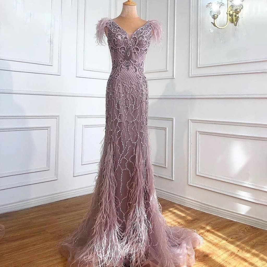 Women's Evening Dress V-Neck Party Dinner High-Waisted Beaded Evening Dress Women's Party Dress