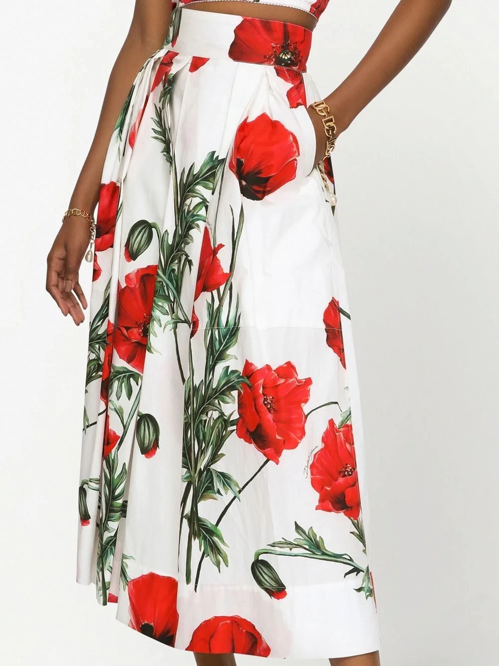 poppy-print high-waisted skirt