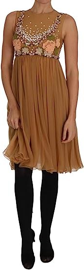 Dolce & Gabbana Crystal Silk Gold A-Line Gown Dress