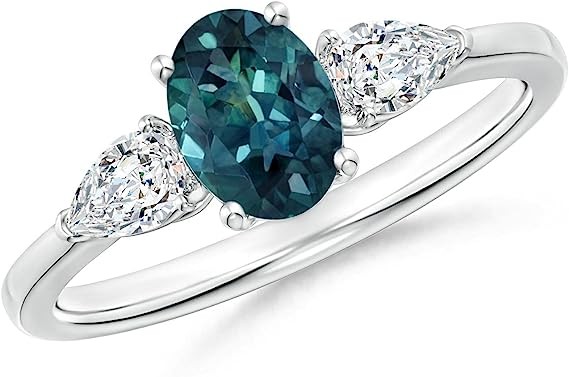 Angara Natural Teal Montana Sapphire and Diamond Three Stone Ring for Women, Girls in 14K Solid Gold/Platinum | September Birthstone Jewelry Gift for Her | Wedding | Anniversary | Enagagement