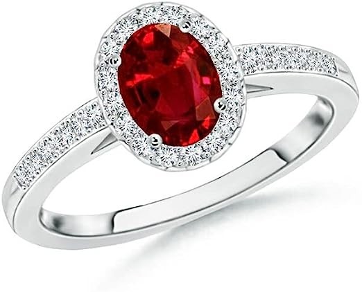 Angara Natural Ruby Halo Ring for Women, Girls in 14K Solid Platinum | September Birthstone Jewelry Gifts for Her | Wedding | Engagement | Anniversary