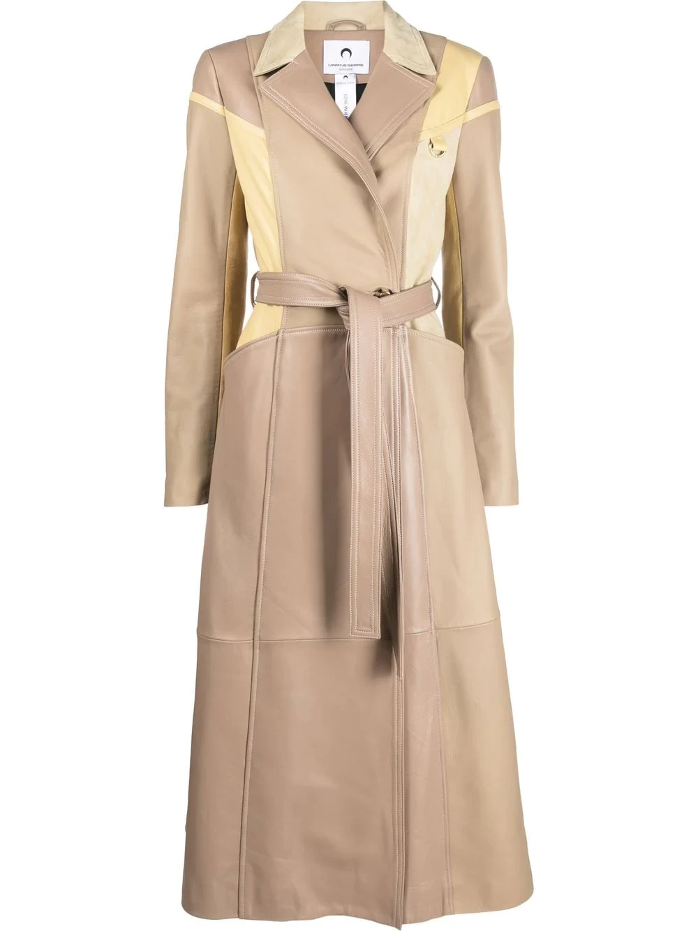 leather patchwork double-breasted coat