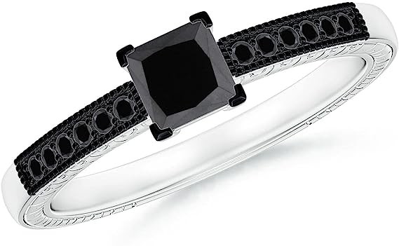 Angara Natural Enhanced Black Diamond Solitaire Ring for Women, Girls in 14K Solid Platinum | April Birthstone Jewelry Gift for Her |Birthday|Wedding|Anniversary|Engagement