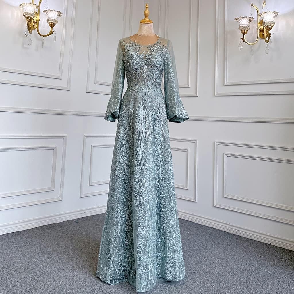 Ladies Party High-Waisted Slim Long Sleeved Maxi Dress Evening Dress Party Dinner Formal Dresss