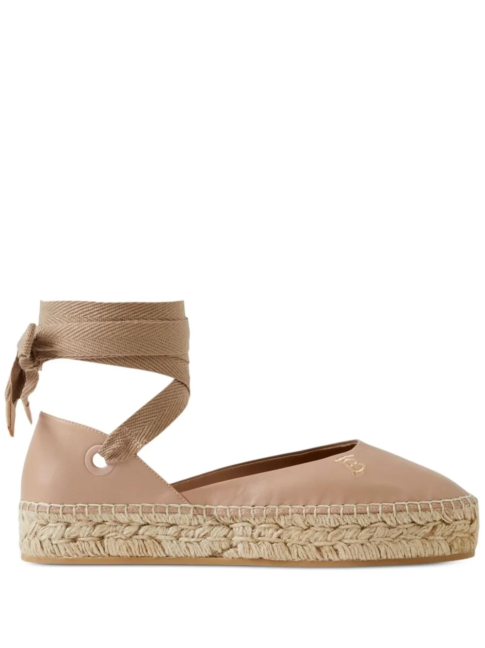 Monogram-embroidered leather espadrilles