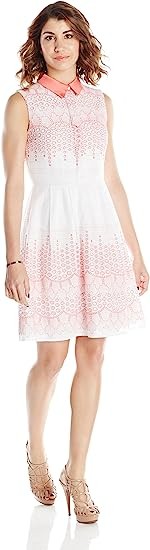 Leonor Silva Women's Sleeveless Lace Resina Cotton Dress with Mikado Collar