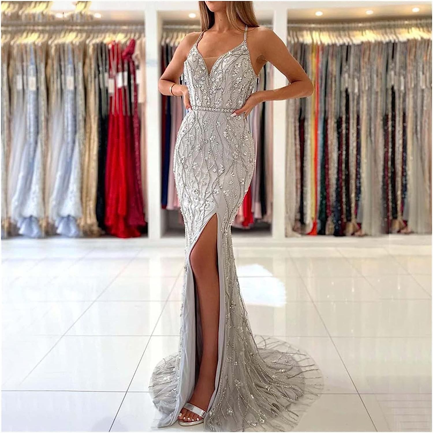 Women's Suspender Off-The-Shoulder Party Dinner Formal Slim Maxi Dress Evening Gown