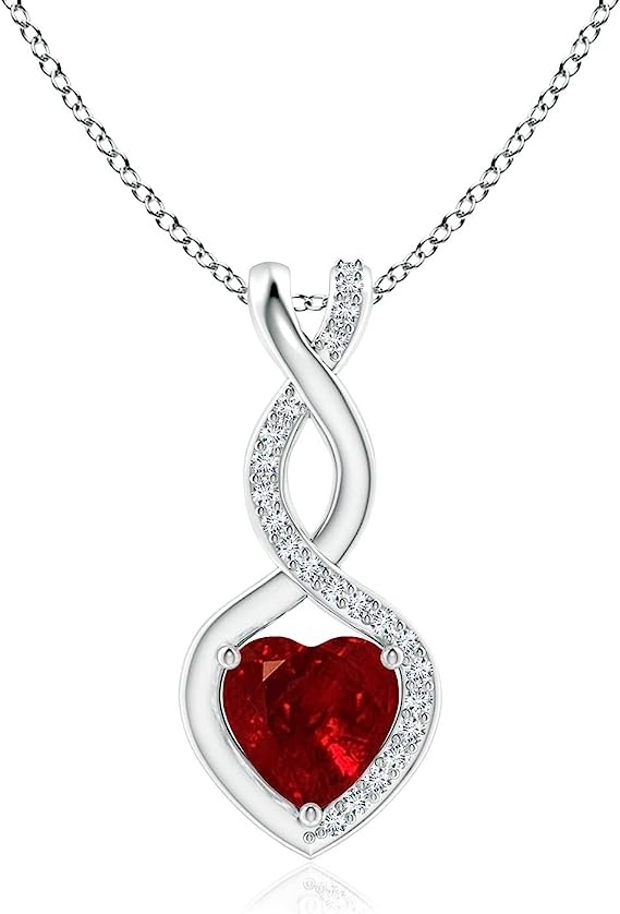 ANGARA Natural Ruby infinity Heart Pendant Necklace with Diamond in Sterling Silver/14K Solid Platinum for Women, Girls with 18" Chain | July Birthstone Jewelry Gift for Her | Wedding Anniversary