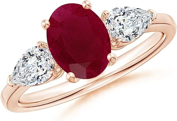 Angara Natural Ruby and Diamond Three Stone Ring for Women, Girls in 14K SolidPlatinum | July Birthstone Jewelry Gift for Her | Wedding | Anniversary | Enagagement