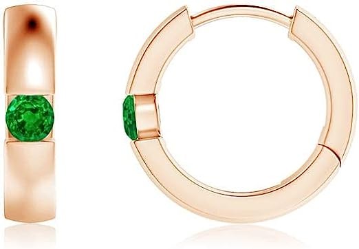 ANGARA Natural Emerald Hoop Earrings for Women Girls in 14K Solid Gold/Platinum | May Birthstone Jewelry Gift for Her | Birthday | Wedding | Anniversary
