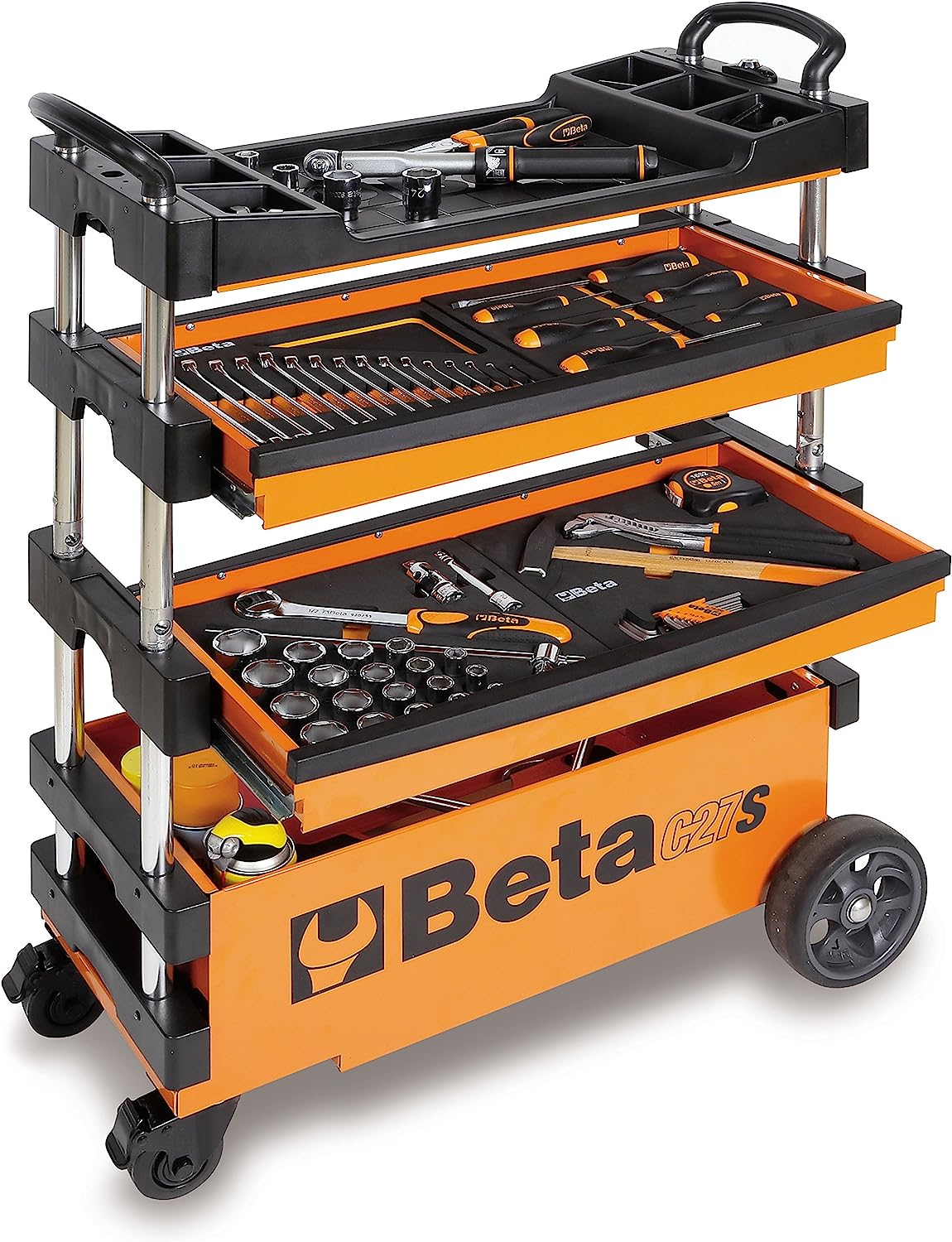 Beta - C27S-O - 4 Compartment Foldable Tool Cart with Wheels