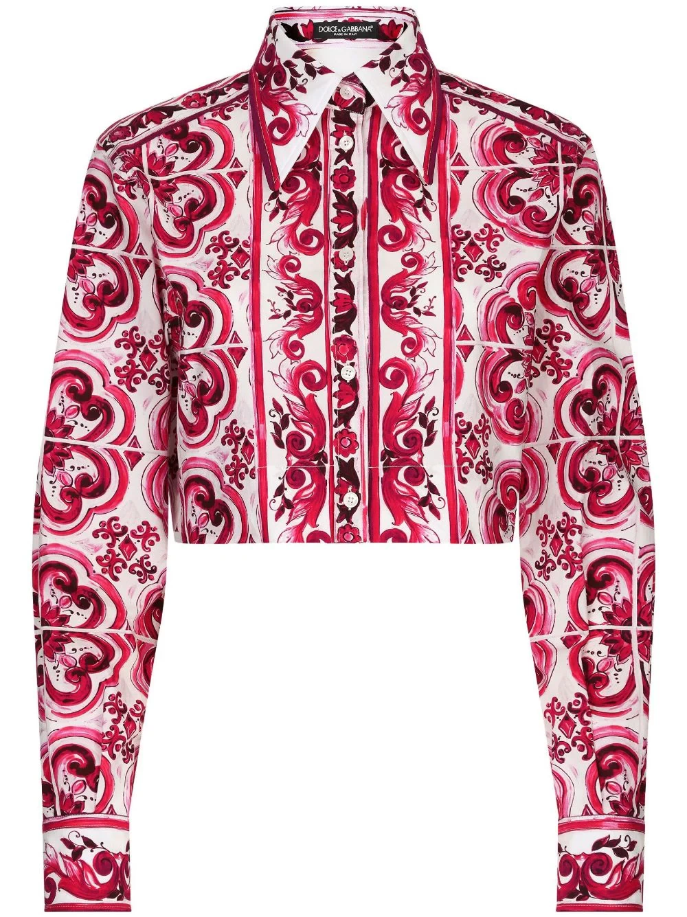 Majolica-print cropped shirt