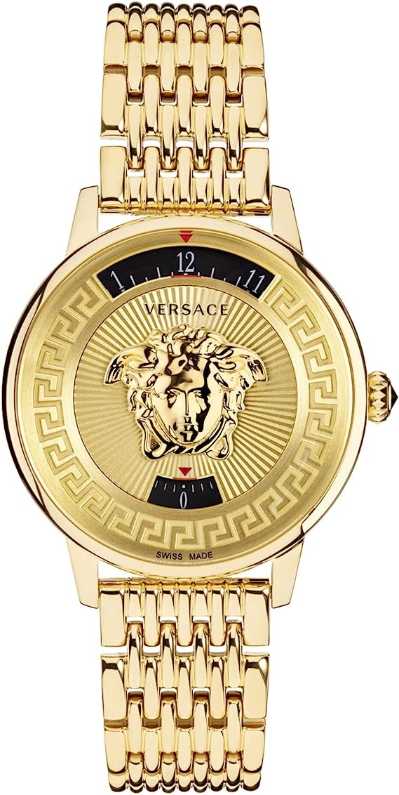 Versace Medusa Icon Collection Luxury Womens Watch Timepiece with a Gold Bracelet Featuring a IP Yellow Gold Case and Gold Dial