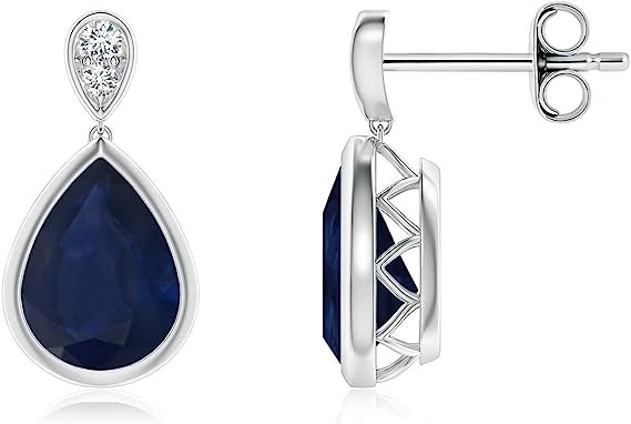 ANGARA Natural Blue Sapphire Dangle Drop Earrings for Women Girls in 14K Solid Gold/Platinum | September Birthstone Jewelry Gift for Her | Birthday | Wedding | Anniversary