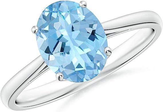 Angara Natural Aquamarine Solitaire Ring for Women, Girls in Sterling Silver/14K Solid Platinum| March Birthstone Jewelry Gift for Her | Birthday| Wedding| Anniversary| Engagement