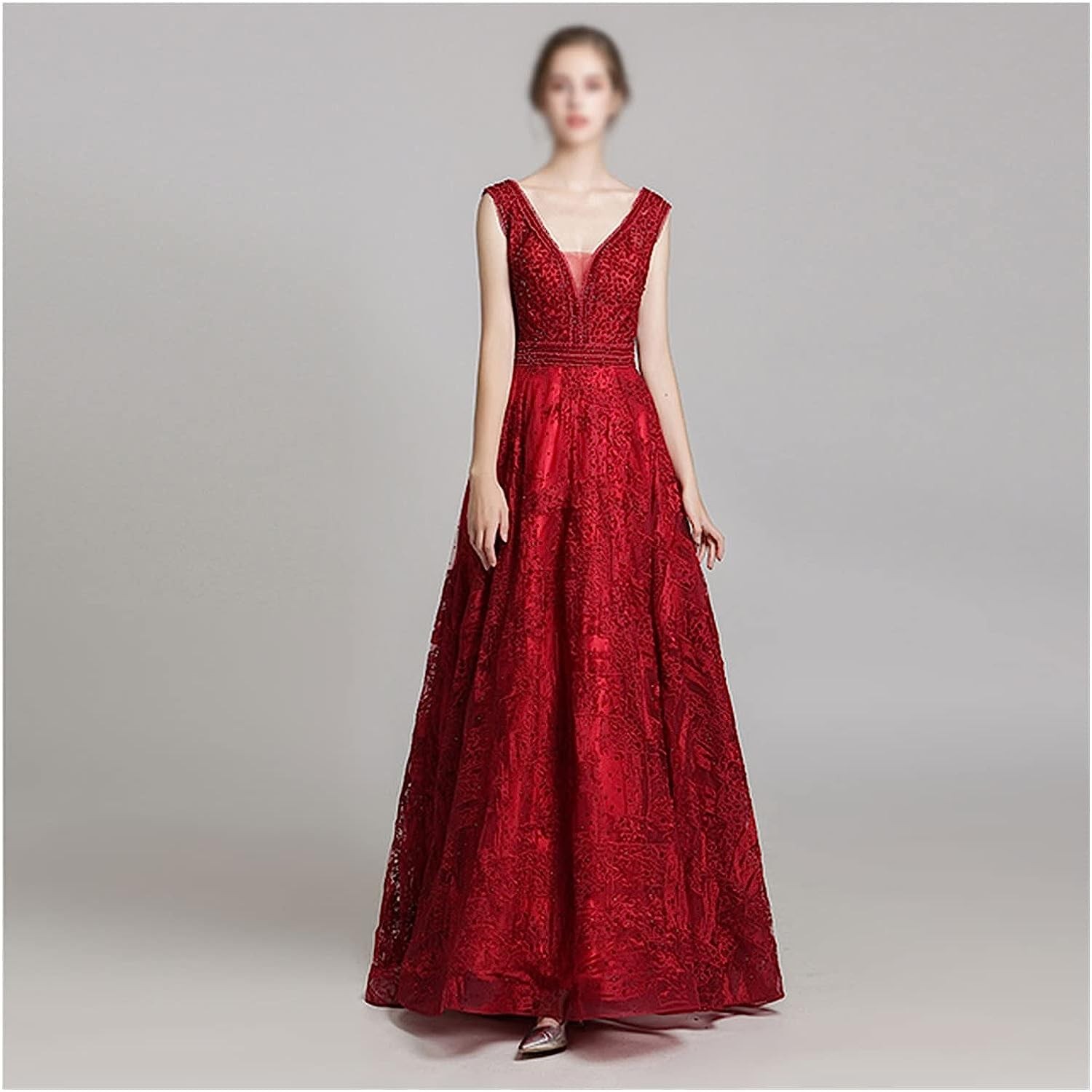 A-Line Evening Dress V Neck Sleeveless Floor Beading Embroidery