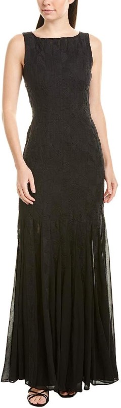HALSTON Women's Sleeveless Boatneck Crepe Strip Dress