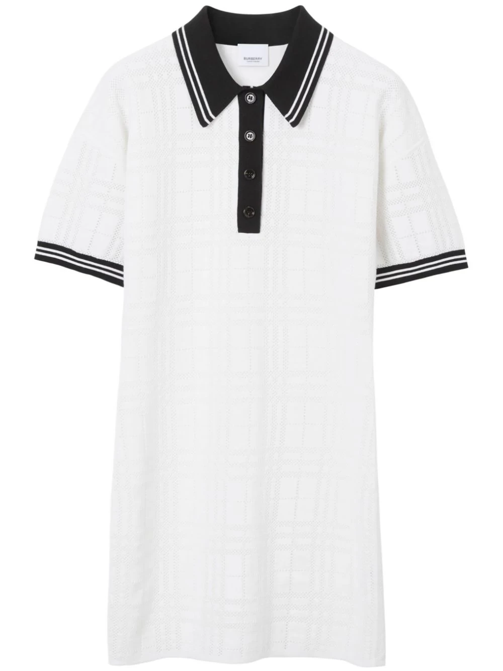 Check stripe-trim polo dress
