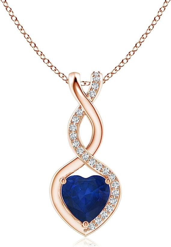 Angara Natural Blue Sapphire Infinity Heart Pendant Necklace in 14K Rose Gold for Women, Girls with 18" Chain (Grade-AA | 6mm) | September Birthstone Jewelry Gift for Her |