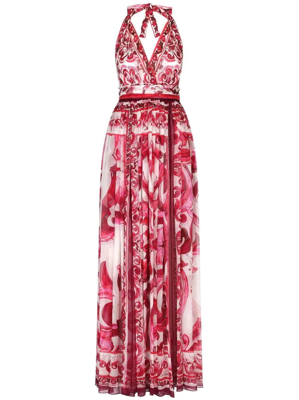 Majolica-print halterneck maxi dress