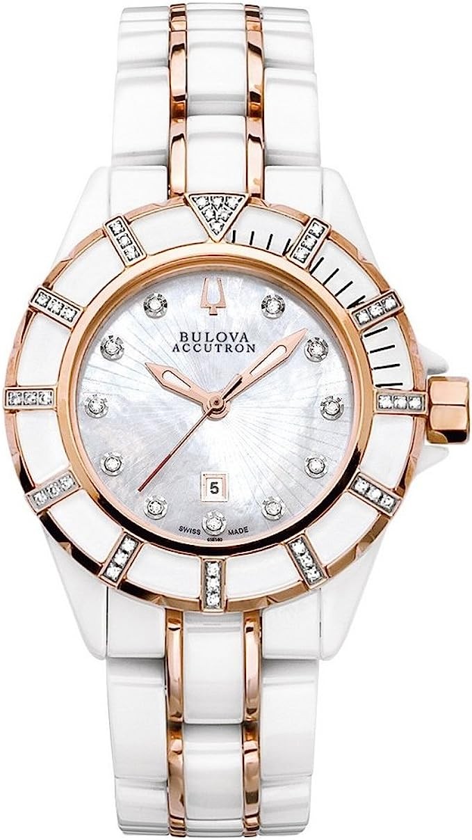 Bulova Accutron 65R140 Ladies White Rose Gold Mirador Watch
